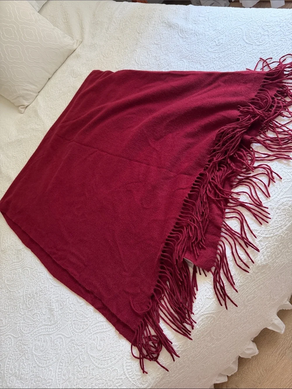 Burgundy Blanket 100% Cashmere Fringe Bed Throw Blanket - Deep Red